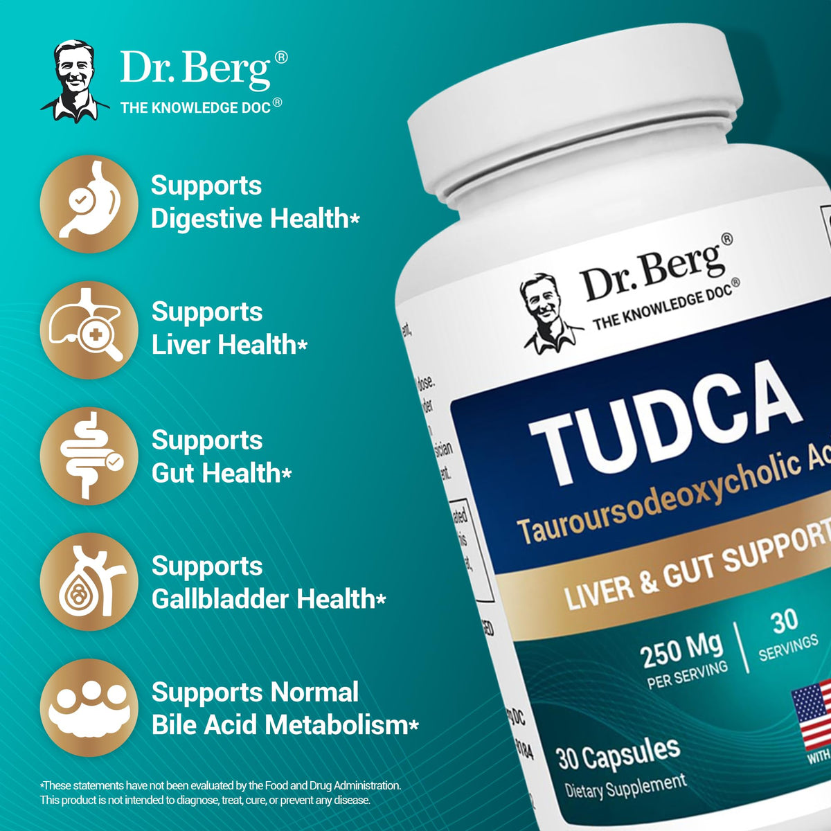 Buy supplements Dr. Berg TUDCA Supplement (Tauroursodeoxycholic Acid) - Powerful Formula for Liver Health, Bile Flow, Gallbladder Support - Vitaza UK Supplements UK