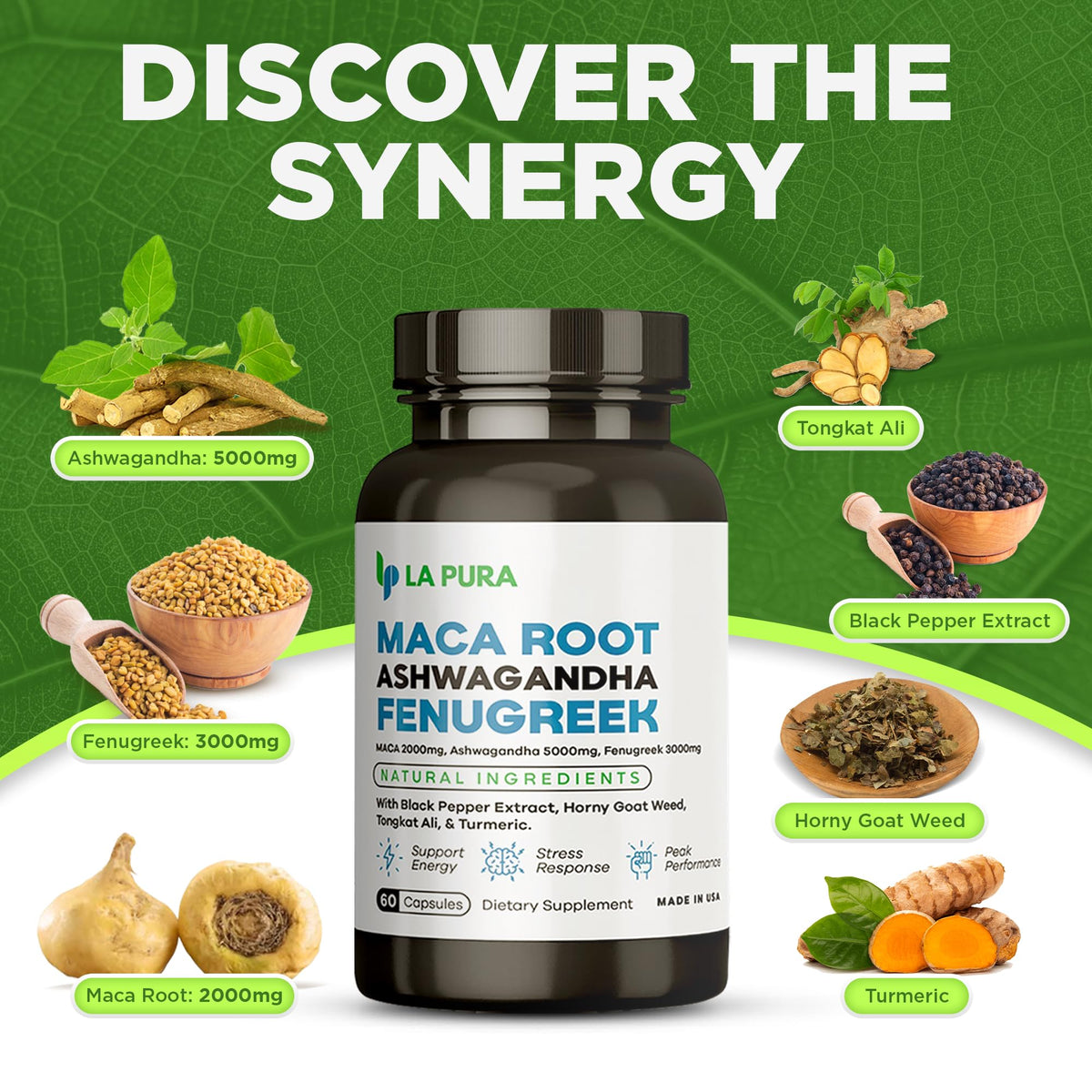 LaPura Ashwagandha 5000mg Maca Root 2000mg Fenugreek 3000mg Supplement LaPuraBuy Supplements Australia