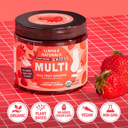 Buy supplements Llama Naturals Kids Multivitamin Gummies | Real Fruit, No Added Sugar Cane | Organic Vegan Toddler Whole Food Vitamins | Vitamin D, C & Beta Carotene Gummy Supplement - Vitaza UK Supplements UK