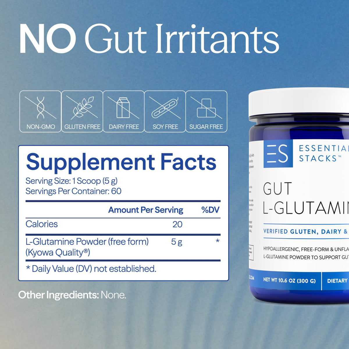Buy supplements Essential Stacks Gut L-Glutamine Powder - Exclusively Made in USA - Pure L Glutamine Powder for Gut Health (60 Servings, Unflavored) - Vitaza UK Supplements UK