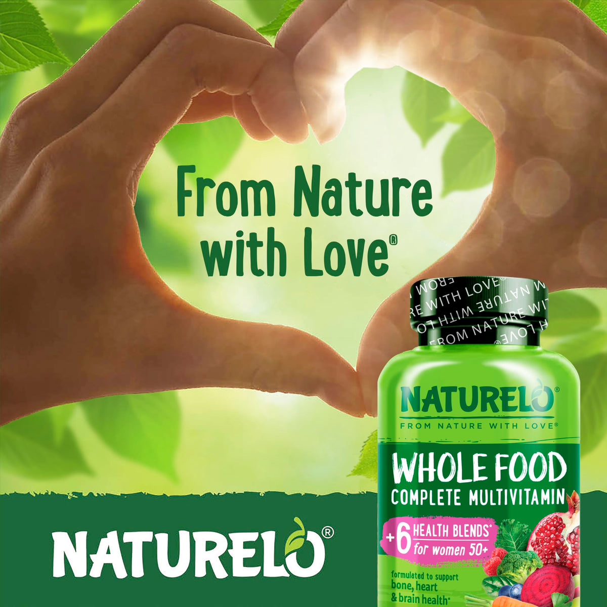 Buy supplements NATURELO Whole Food Multivitamin for Women 50+ (Iron Free) with Vitamins, Minerals, & Organic Extracts - Supplement for Post Menopausal Women Over 50 - Vitaza UK Supplements UK