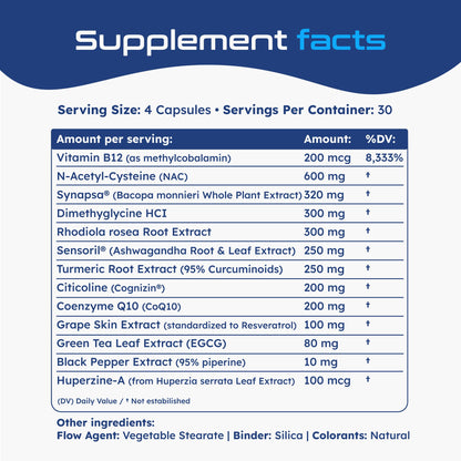 Buy supplements Neurella 2.0 Brain Supplement – Adult Cognitive Health & Neuro Support, Brain Supplements for Memory and Focus with NAC Supplement, Ashwagandha & B12 Vitamins for Women & Men, 120 Capsules - Vitaza UK Supplements UK