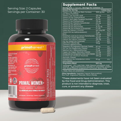 Buy supplements Primal Harvest Women+, Woman's Multivitamin Vitamin A, Vitamin C, Vitamin D and E, Vitamin B12, B6, Biotin - Vitaza UK Supplements UK