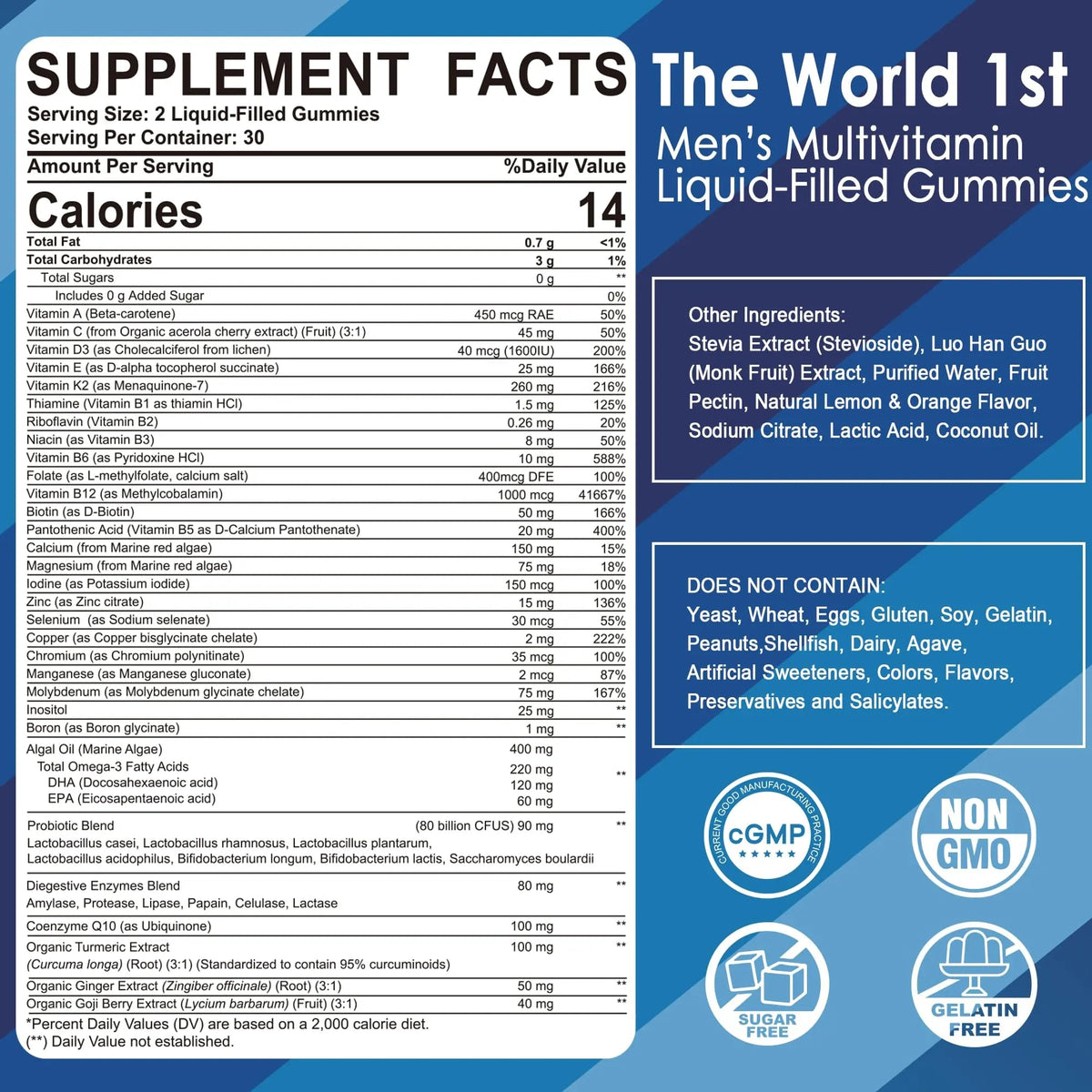 Mens Multivitamins Gummies, Methylated Multivitamin for Men, B Complex, Minerals, Vegan Omega 3, Probiotic, Enzyme LILICAREBuy Supplements Australia