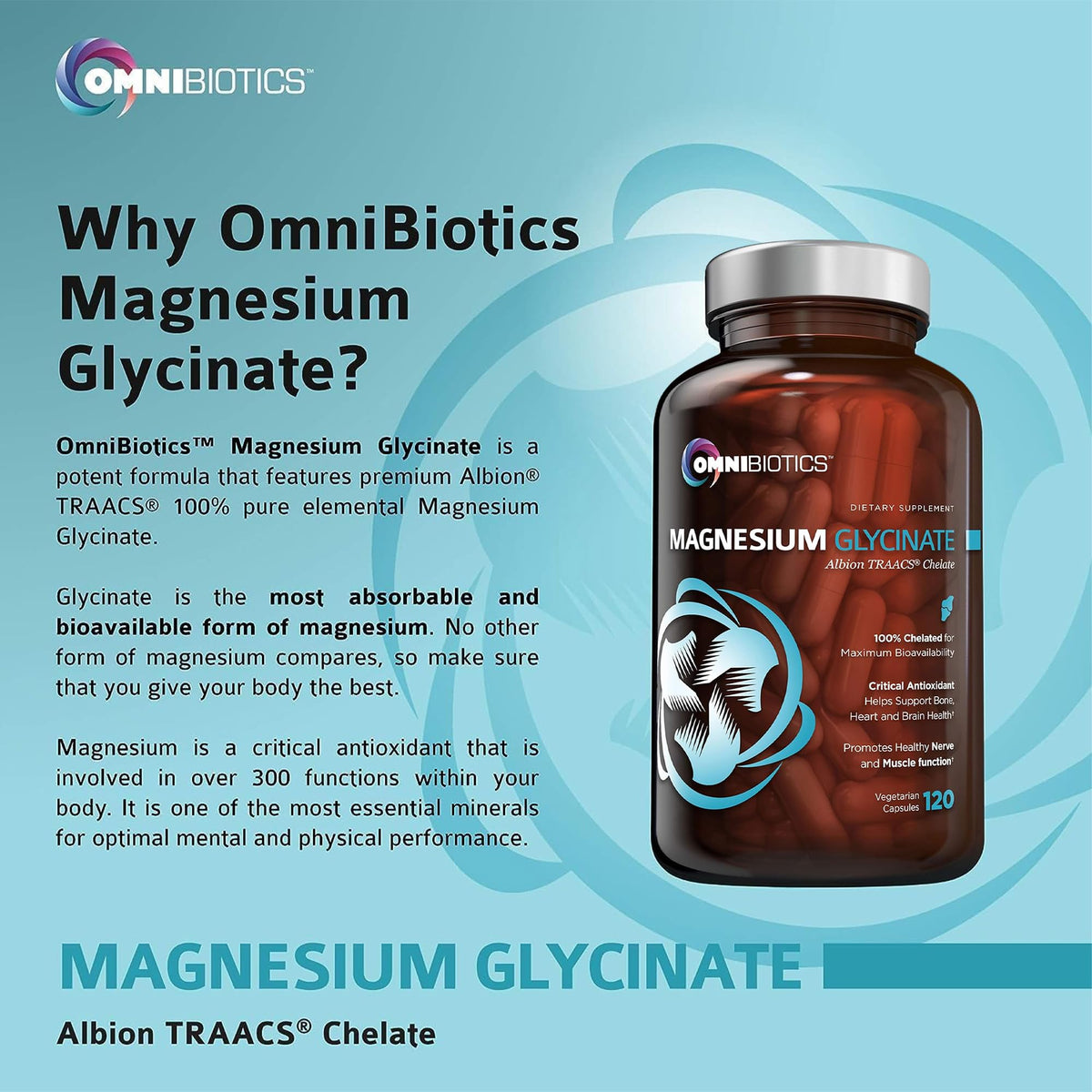 Buy supplements OmniBiotics Magnesium Glycinate Supplement – with 100% Pure Albion TRAACS Bisglycinate Chelate for Sleep, Muscle - Vitaza UK Supplements UK
