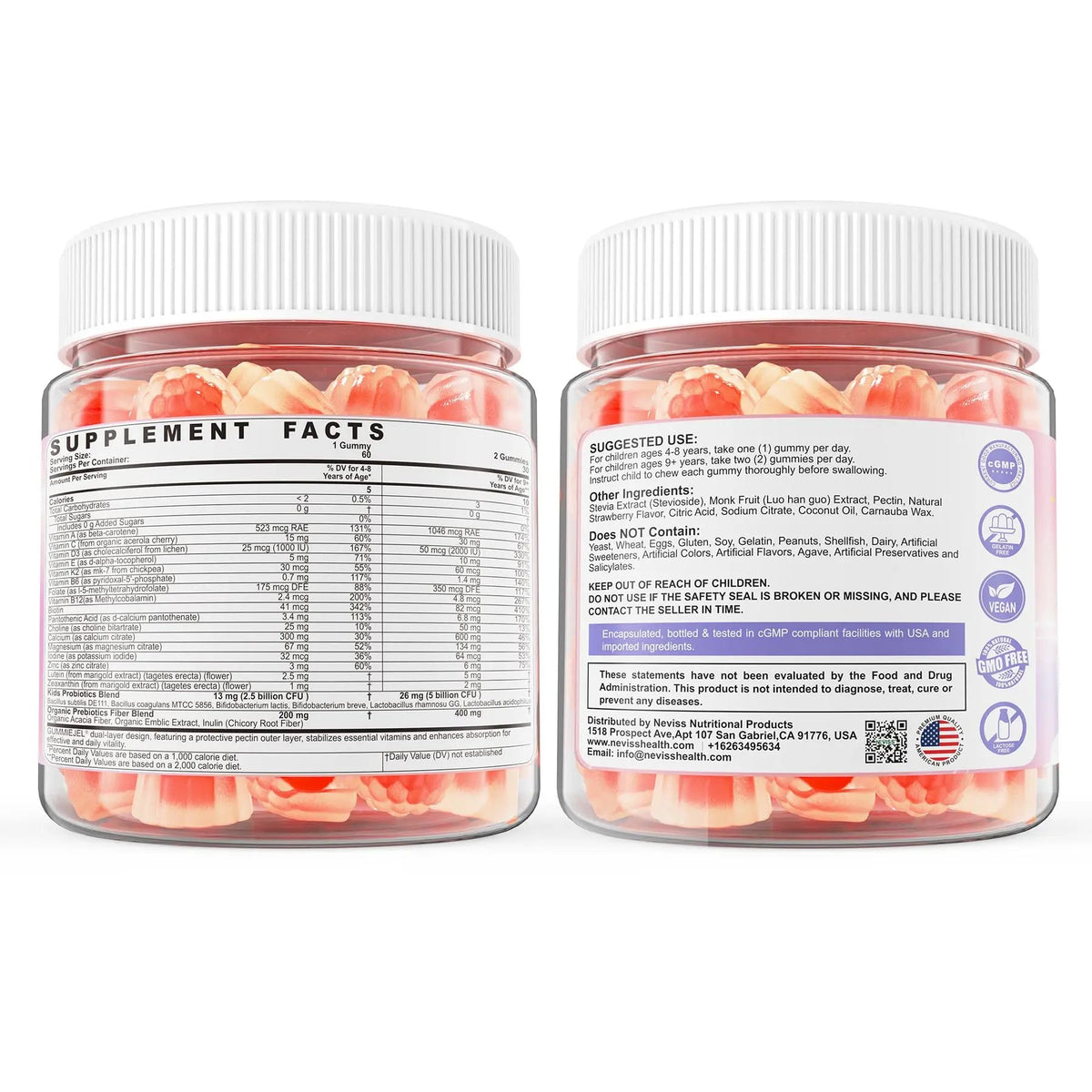 Kids Multivitamin Gummies + Calcium, Probiotics, Vitamin D3, C, Methylated B12 & Methylfolate, B6, A, K2, E, Zinc NEVISSBuy Supplements Australia