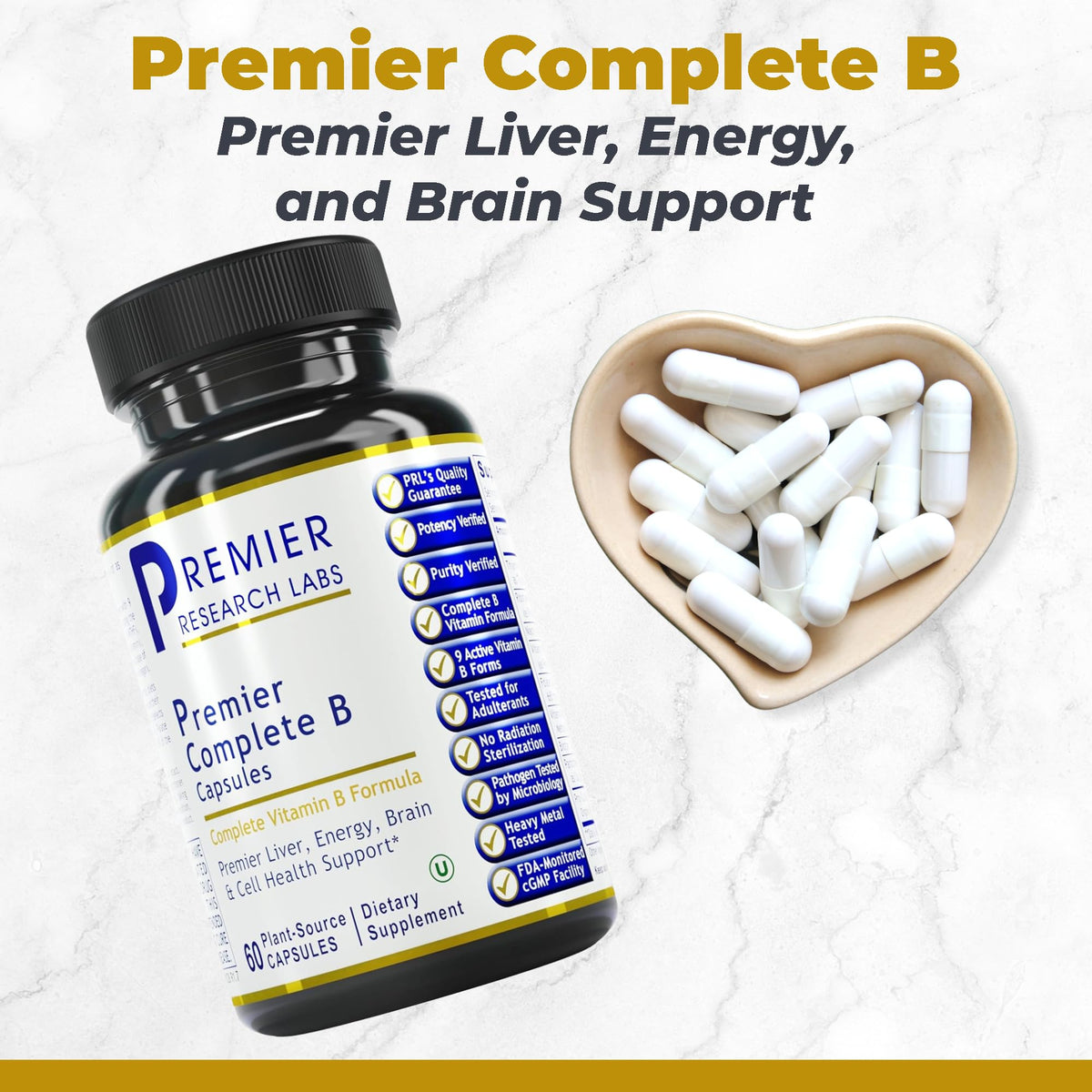 Buy supplements Premier Research Labs Complete B - Vitamin B Complex Supplement for Optimal Health | Vitamin B Supplement with Biotin | 9 Active B Vitamins | for Liver - Vitaza UK Supplements UK