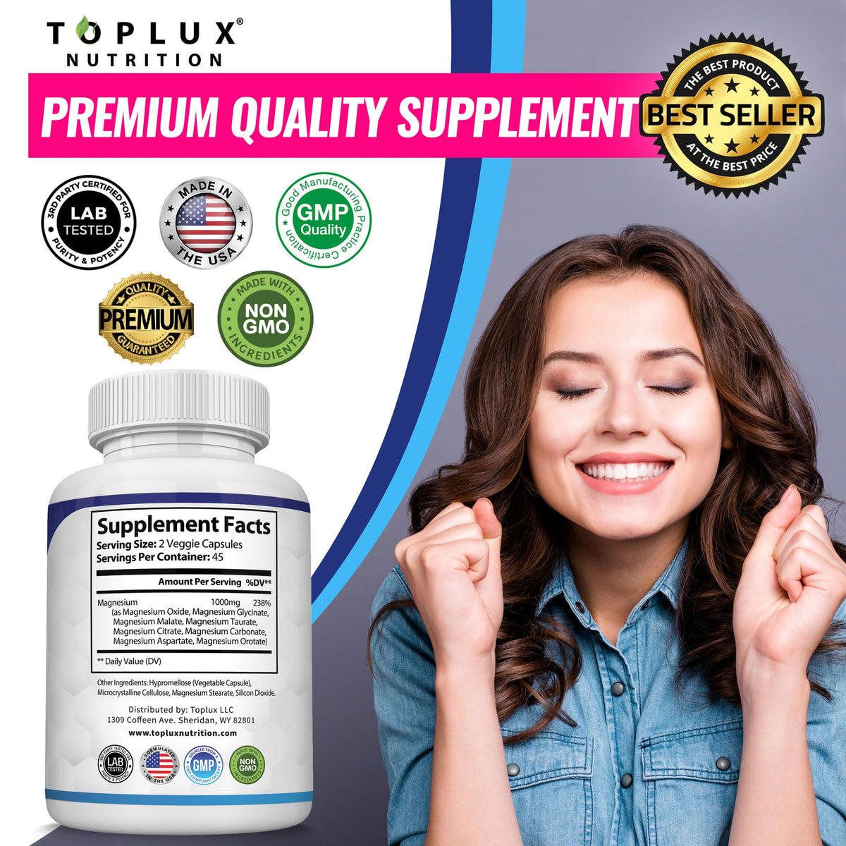 Buy supplements Magnesium Complex Supplement 8 Elemental 1000mg - Magnesium Glycinate, Citrate, Malate, Taurate, Chelated for Easy Absorption for Bones - Vitaza UK Supplements UK