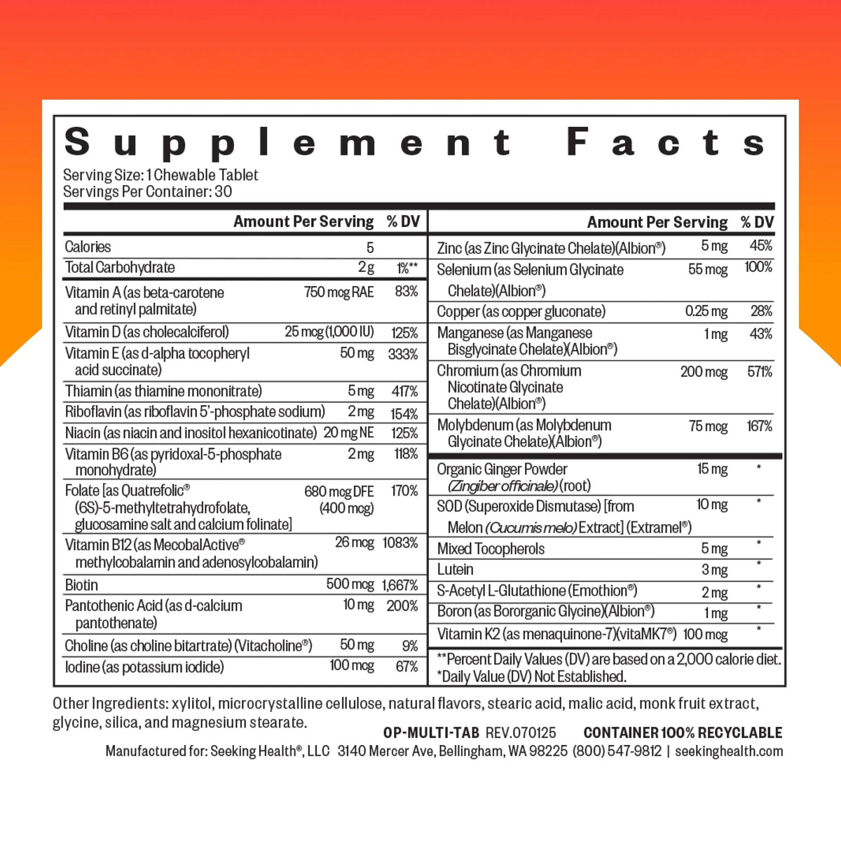 Seeking Health Optimal Multivitamin Chewable - Immune Support Supplement with L-5-MTHF, Vitamin B12 & Vitamin D3 - Multivitamin with Antioxidant Ingredients Seeking HealthBuy Supplements Australia