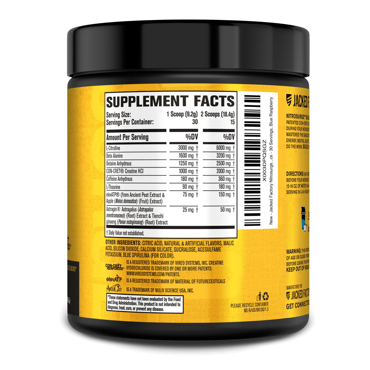 Buy supplements Jacked Factory Nitrosurge Build Pre Workout with Creatine for Muscle Building - Con Cret Creatine Powder & elevATP for Intense Energy, Powerful Pump, Vitaza UK Supplements UK