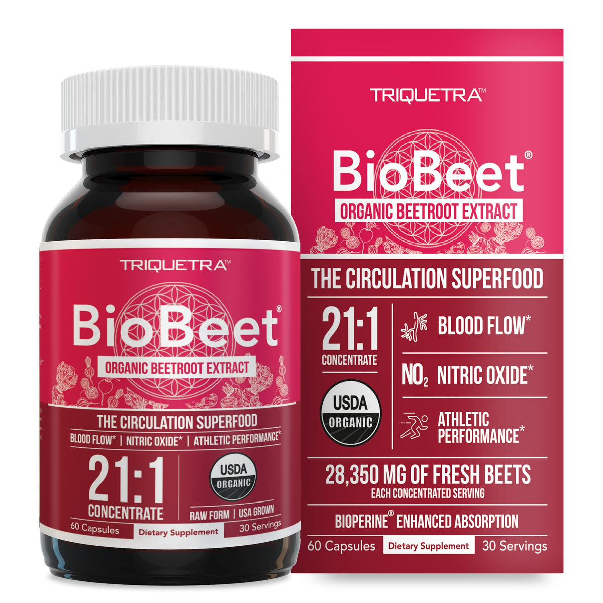 Buy supplements BioBeet® Max Strength Beet Root Capsules - 21:1 Concentrate, Each Serving Derived from 28,350 mg Organic Beetroot - Absorption Enhancement - Vitaza UK Supplements UK
