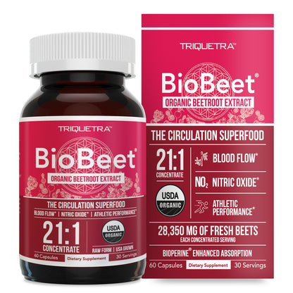 Buy supplements BioBeet® Max Strength Beet Root Capsules - 21:1 Concentrate, Each Serving Derived from 28,350 mg Organic Beetroot - Absorption Enhancement - Vitaza UK Supplements UK