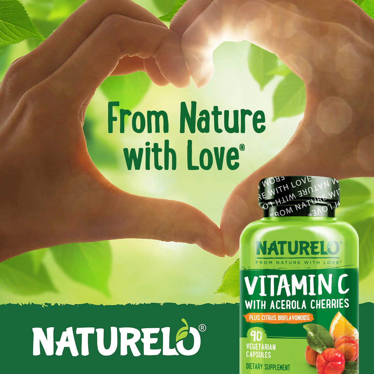 Buy supplements NATURELO Vitamin C with Organic Acerola Cherry Extract and Citrus Bioflavonoids - Vegan Supplement - Immune Support - 500 mg VIT C per Cap - Vitaza UK Supplements UK