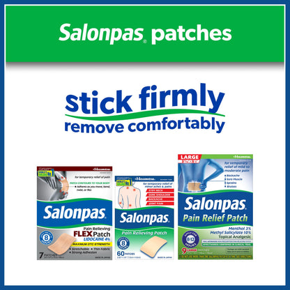 Salonpas Maximum OTC Strength Lidocaine 4% Pain Relieving Flex Patch, Apply for Up to 8 Hours, Unscented, Thin, Flexible, Lightweight, Patch Stays in Place, 7 Patches SalonpasBuy Supplements Australia