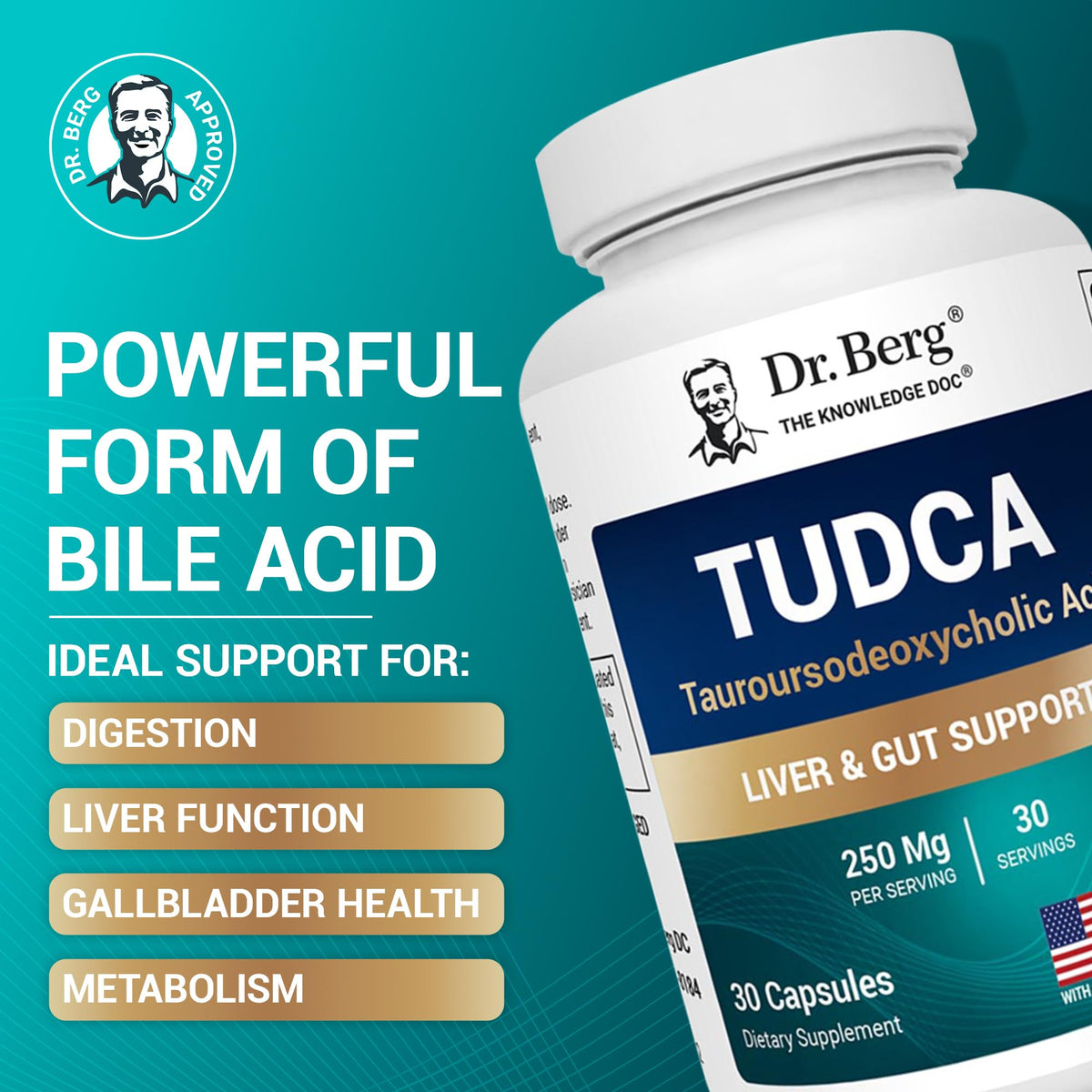 Buy supplements Dr. Berg TUDCA Supplement (Tauroursodeoxycholic Acid) - Powerful Formula for Liver Health, Bile Flow, Gallbladder Support - Vitaza UK Supplements UK