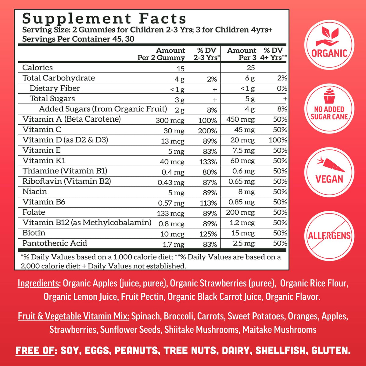 Buy supplements Llama Naturals Kids Multivitamin Gummies | Real Fruit, No Added Sugar Cane | Organic Vegan Toddler Whole Food Vitamins | Vitamin D, C & Beta Carotene Gummy Supplement - Vitaza UK Supplements UK