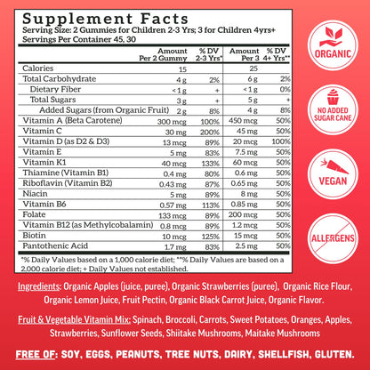Buy supplements Llama Naturals Kids Multivitamin Gummies | Real Fruit, No Added Sugar Cane | Organic Vegan Toddler Whole Food Vitamins | Vitamin D, C & Beta Carotene Gummy Supplement - Vitaza UK Supplements UK