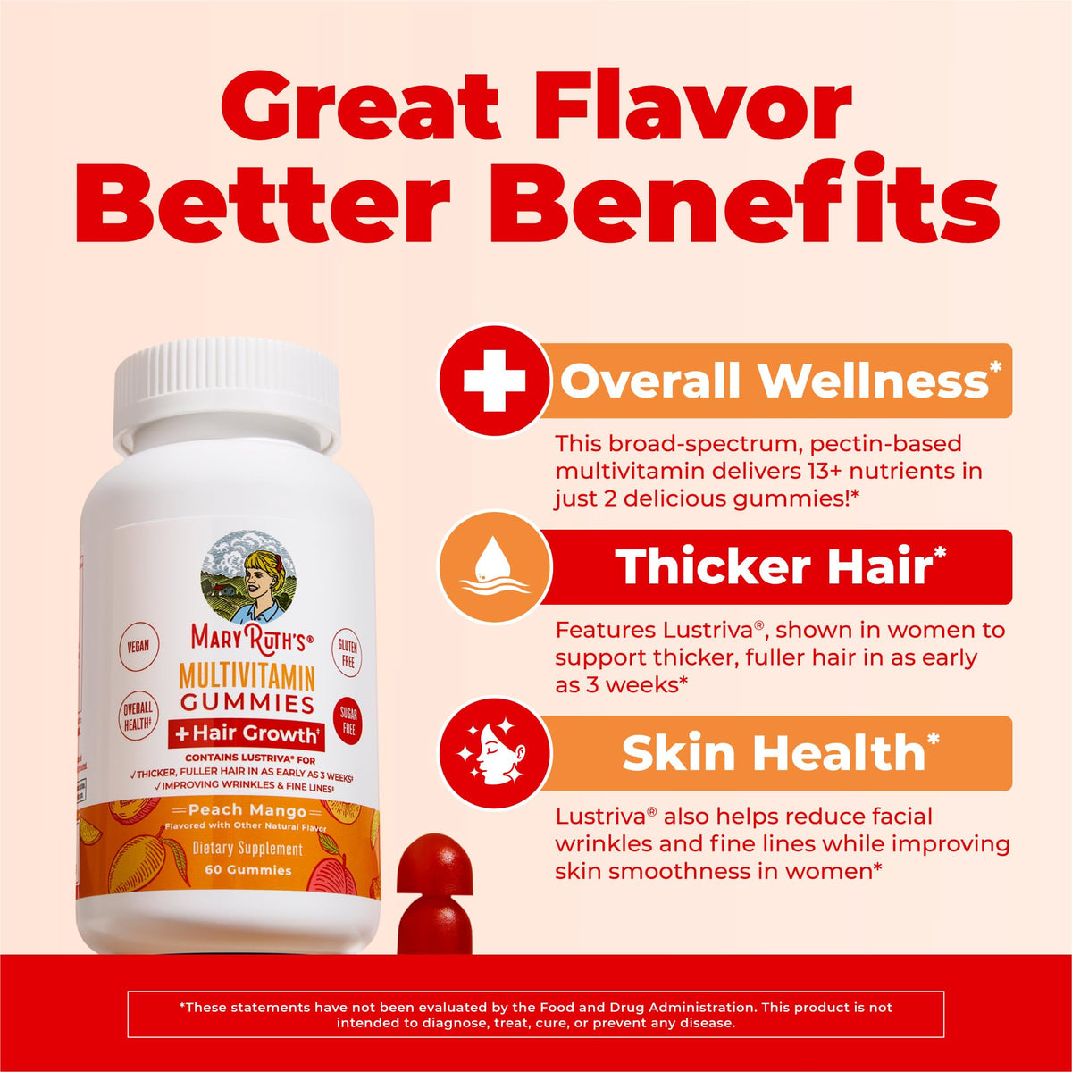 Buy supplements MaryRuth's Multivitamin + Hair Growth Gummies | with Lustriva® | Biotin 10000mcg | B Vitamins | Formulated for Thicker Hair, Wrinkles, Fine Line - Vitaza UK Supplements UK