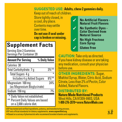 Buy supplements Nature Made High Absorption Magnesium Glycinate Gummies 100 mg per Serving, Muscle, Nerve, Bone and Heart Support - Vitaza UK Supplements UK