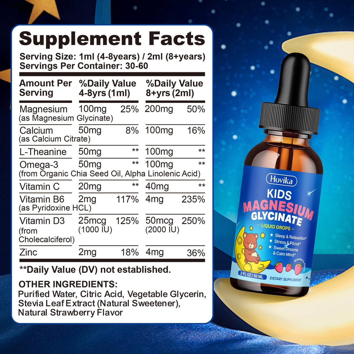 Buy supplements Magnesium Glycinate Liquid for Kids - with L-Theanine Omega-3, Vitamin B6, D3, Zinc - Kids Magnesium Drops for Sleep, Relaxation - Vitaza UK Supplements UK