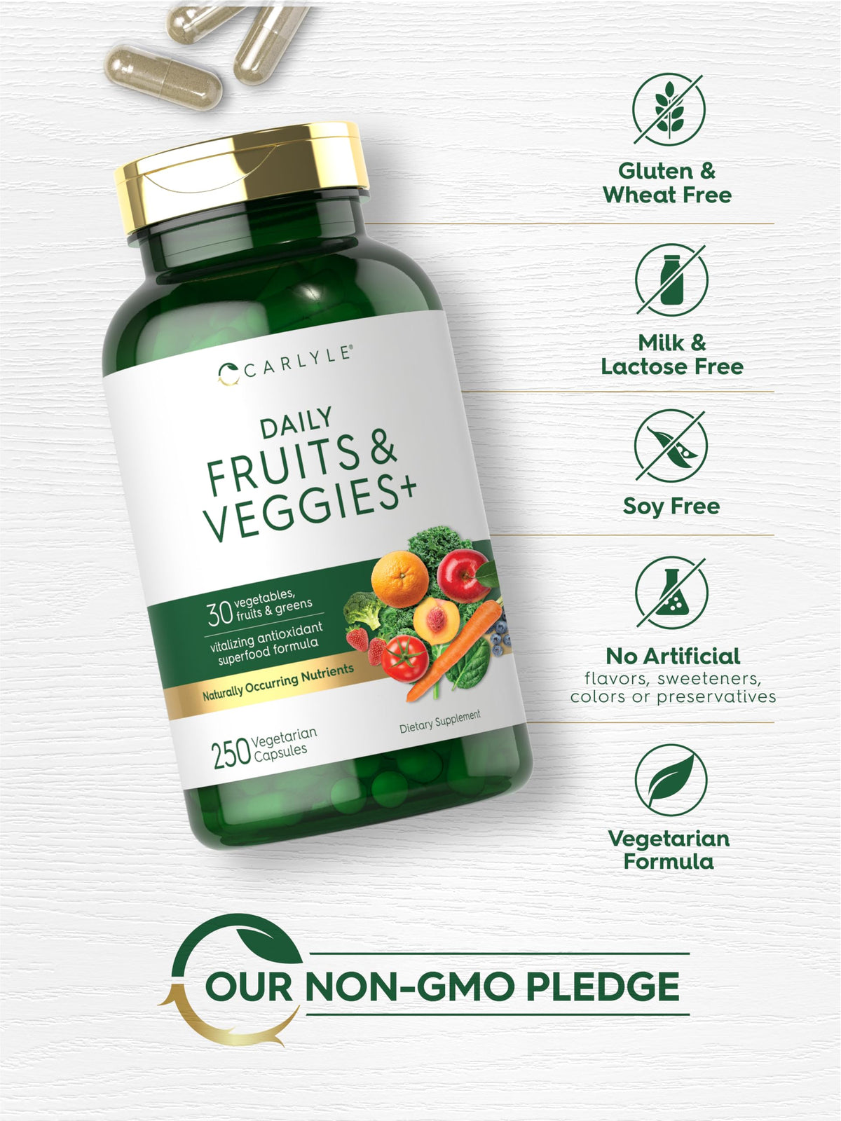 Buy supplements Carlyle Fruits and Veggies Supplement | 250 Capsules | Made with 30 Fruits and Vegetables | Vegetarian, Non-GMO, Gluten Free Superfood Formula - Vitaza UK Supplements UK