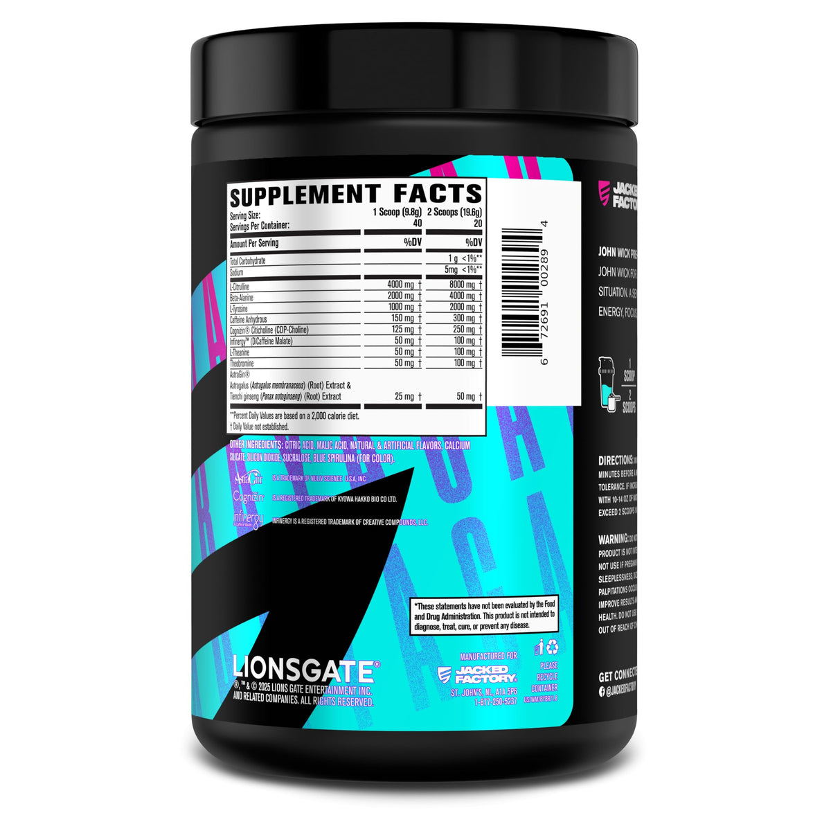 Buy supplements Jacked Factory X John Wick - Wick Mode Pre Workout Powder - Intense Energy, Battle-Ready Focus, Unstoppable Commitment, and Sheer Will - Vitaza UK Supplements UK