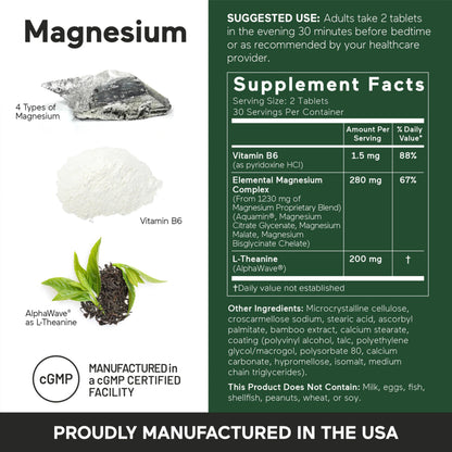 Buy supplements Smarter Nutrition Magnesium Complex - Chelated Magnesium Glycinate with Citrate, Malate and L-Theanine for Sleep, Muscle Relaxation and Stress Support - Vitaza UK Supplements UK