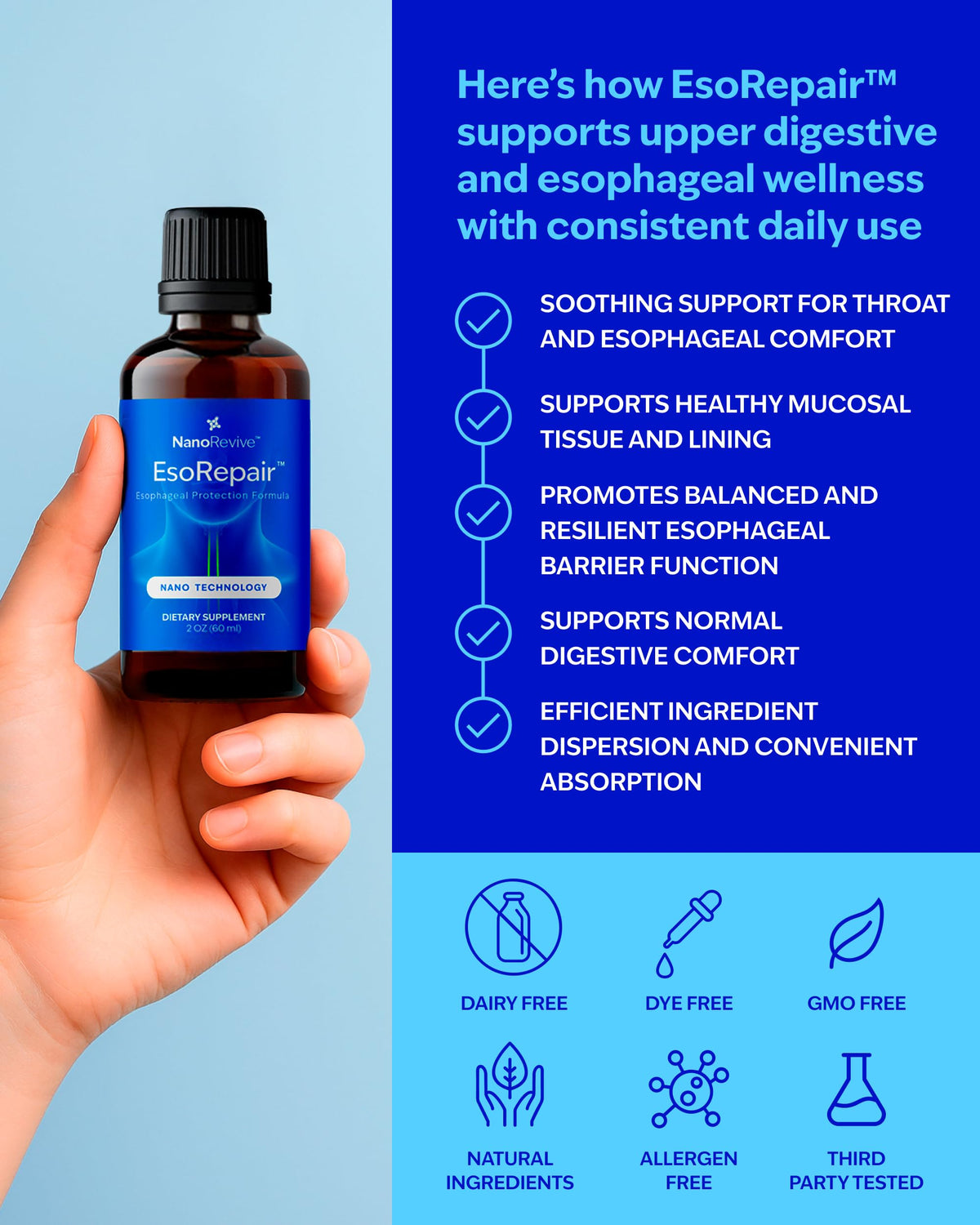 Buy supplements EsoRepair Nano Esophageal & Stomach Health Supplements for Men & Women - Digestive Comfort - Slippery Elm Bark, Zinc L-Carnosine - Vitaza UK Supplements UK