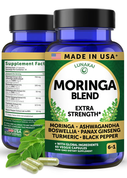 Buy supplements Lunakai USA Made Pure Moringa Capsules – Advanced Moringa Leaf Extract Supplement with Ashwagandha, Boswellia - Vitaza UK Supplements UK