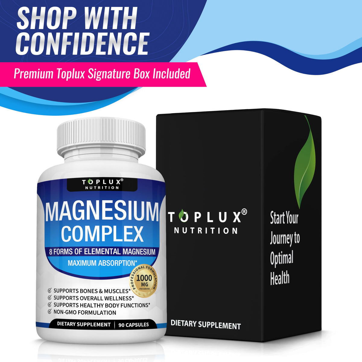 Buy supplements Magnesium Complex Supplement 8 Elemental 1000mg - Magnesium Glycinate, Citrate, Malate, Taurate, Chelated for Easy Absorption for Bones - Vitaza UK Supplements UK