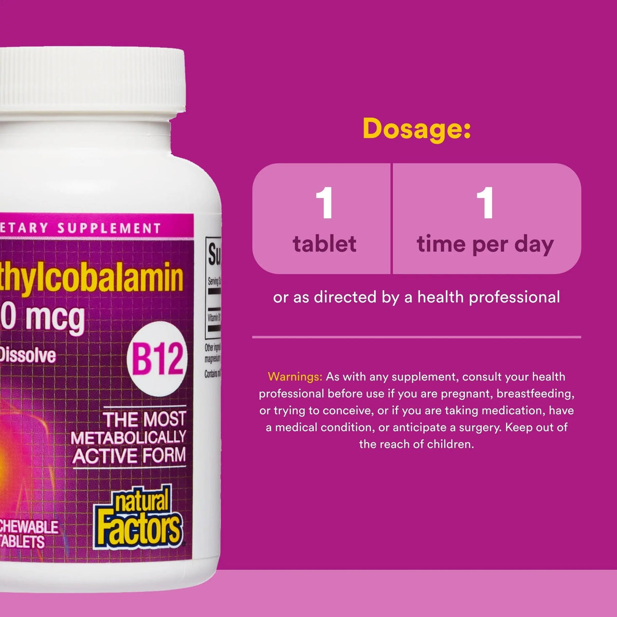 Natural Factors Methylcobalamin 1,000 mcg - Vitamin B12 Supplement in Metabolically Active Form - Supplement Supports Cll Formation Natural FactorsBuy Supplements Australia