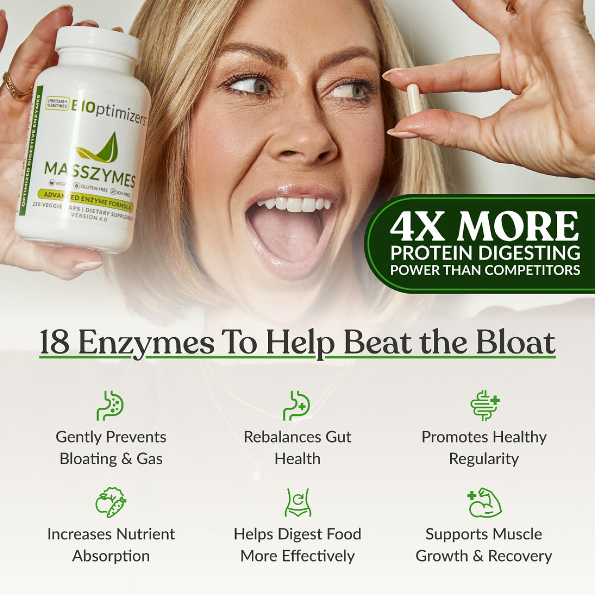 Buy supplements BIOptimizers MassZymes - Complete Digestive Enzymes Supplement for Gut Health - Bloating Relief for Men and Women - Lipase Amylase Bromelain Digestive Enzymes (30 Capsules) - Vitaza UK Supplements UK