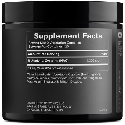 Buy supplements Toniiq 1300mg NAC - 4 Month Supply - Min. 98%+ Tested Purity - Ultra High Strength Bioavailable NAC Cysteine Supplement - 240 Vegetarian N Acetyl Cysteine - Vitaza UK Supplements UK