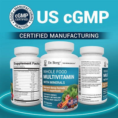 Buy supplements Dr. Berg Whole Food Multivitamin with Minerals - Daily Multivitamin for Men and Women - Includes Premium Whole Food Fruits and Vegetable Blend with Folate - Vitaza UK Supplements UK