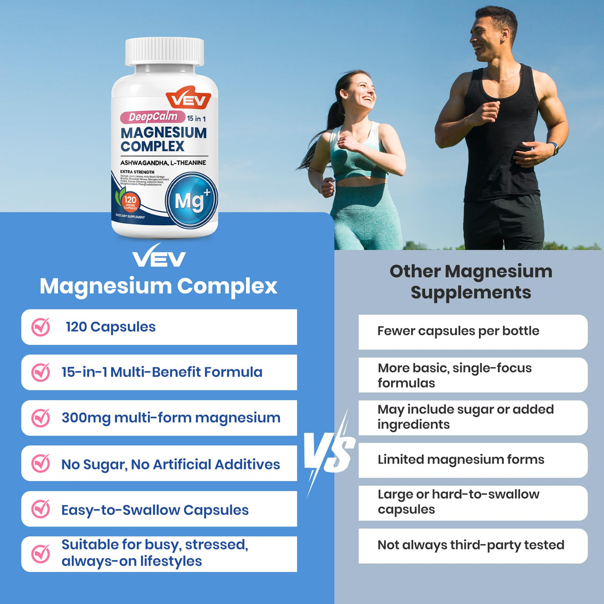 Buy supplements VEV DeepCalm Magnesium Complex for Women – 15-in-1 Glycinate & Citrate Capsules with Ashwagandha & L-Theanine – 120 Vegan Capsules - Vitaza UK Supplements UK