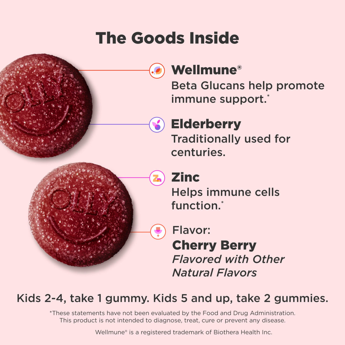 Buy supplements OLLY Kids Immunity Gummy, Immune Support, Wellmune, Elderberry, Vitamin C, Zinc, Chewable Supplement, Cherry - 50 Count - Vitaza UK Supplements UK