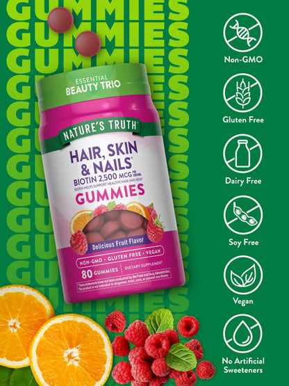Buy supplements Nature's Truth Hair Skin and Nails Gummies | 80 Count | 2500mcg of Biotin | Vegan, Non-GMO, Gluten Free Supplement - Vitaza UK Supplements UK