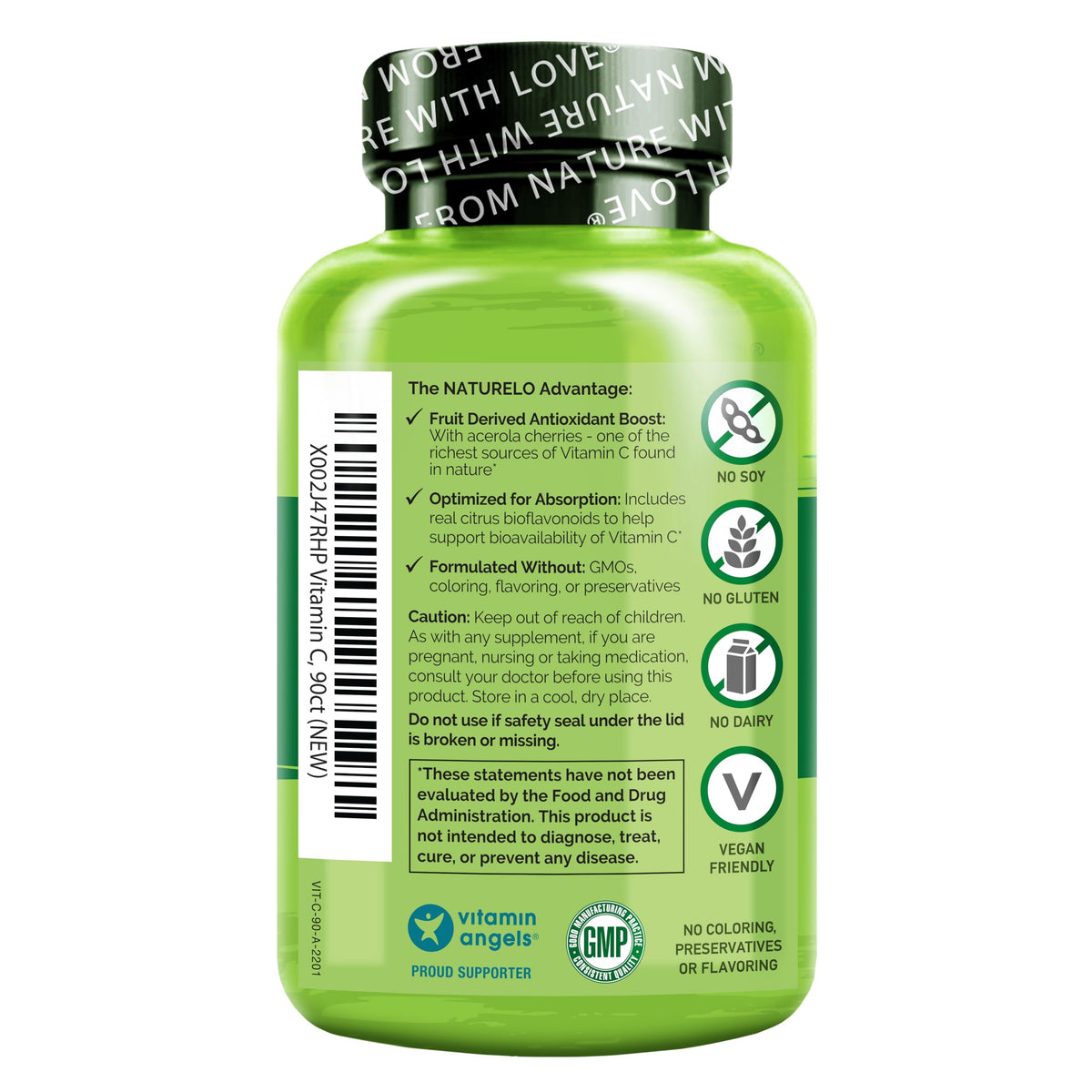 Buy supplements NATURELO Vitamin C with Organic Acerola Cherry Extract and Citrus Bioflavonoids - Vegan Supplement - Immune Support - 500 mg VIT C per Cap - Vitaza UK Supplements UK