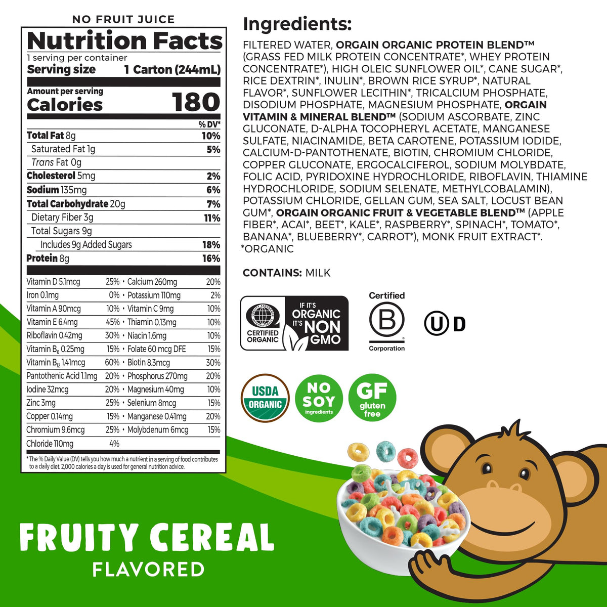 Orgain Organic Kids Nutritional Protein Shake, Fruity Cereal - Kids Snacks with 8g Dairy OrgainBuy Supplements Australia