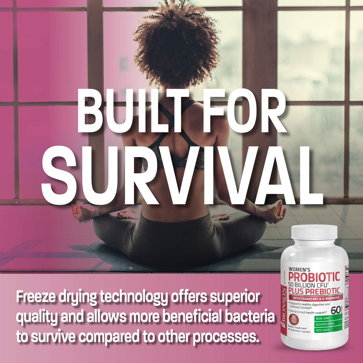 Buy supplements Bronson Women's Probiotic 50 Billion CFU + Prebiotic with Cranberry & D-Mannose – Vaginal Health, Healthy Digestion, Immune Function and Urinary Tract Support, Non-GMO, 60 Vegetarian Capsules - Vitaza UK Supplements UK
