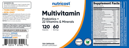 Buy supplements Nutricost Multivitamin with Probiotics 120 Vegetarian Capsules - Packed with Vitamins & Minerals - Vitaza UK Supplements UK