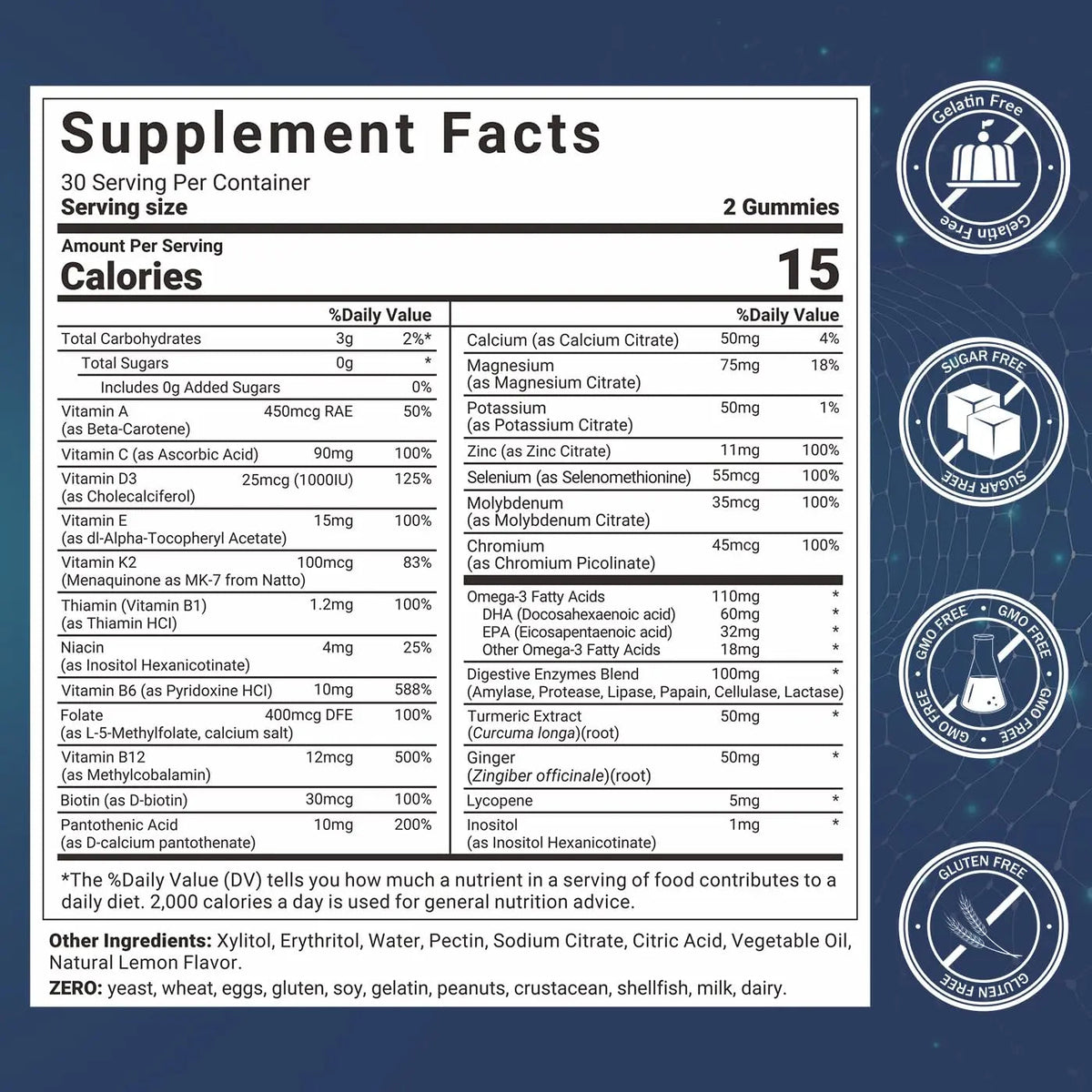 Mens Multivitamins Gummies, Methylated Multivitamin with Vitamins A C D K E, B Complex, Omega-3, Digestive Enzymes, Lycopene Wiszeen