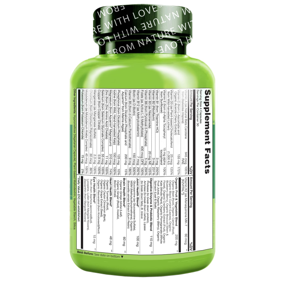 Buy supplements NATURELO Whole Food Multivitamin for Women 50+ (Iron Free) with Vitamins, Minerals, & Organic Extracts - Supplement for Post Menopausal Women Over 50 - Vitaza UK Supplements UK