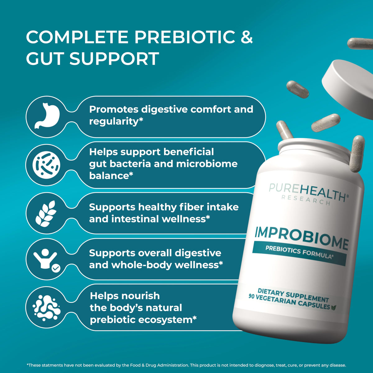 Buy supplements PUREHEALTH Research Improbiome - Prebiotic Fiber - Natural Support for Healthy Gut Prebiotics - Digestive Nutritional Supplements - with Jerusalem Artichoke, Vitaza UK Supplements UK
