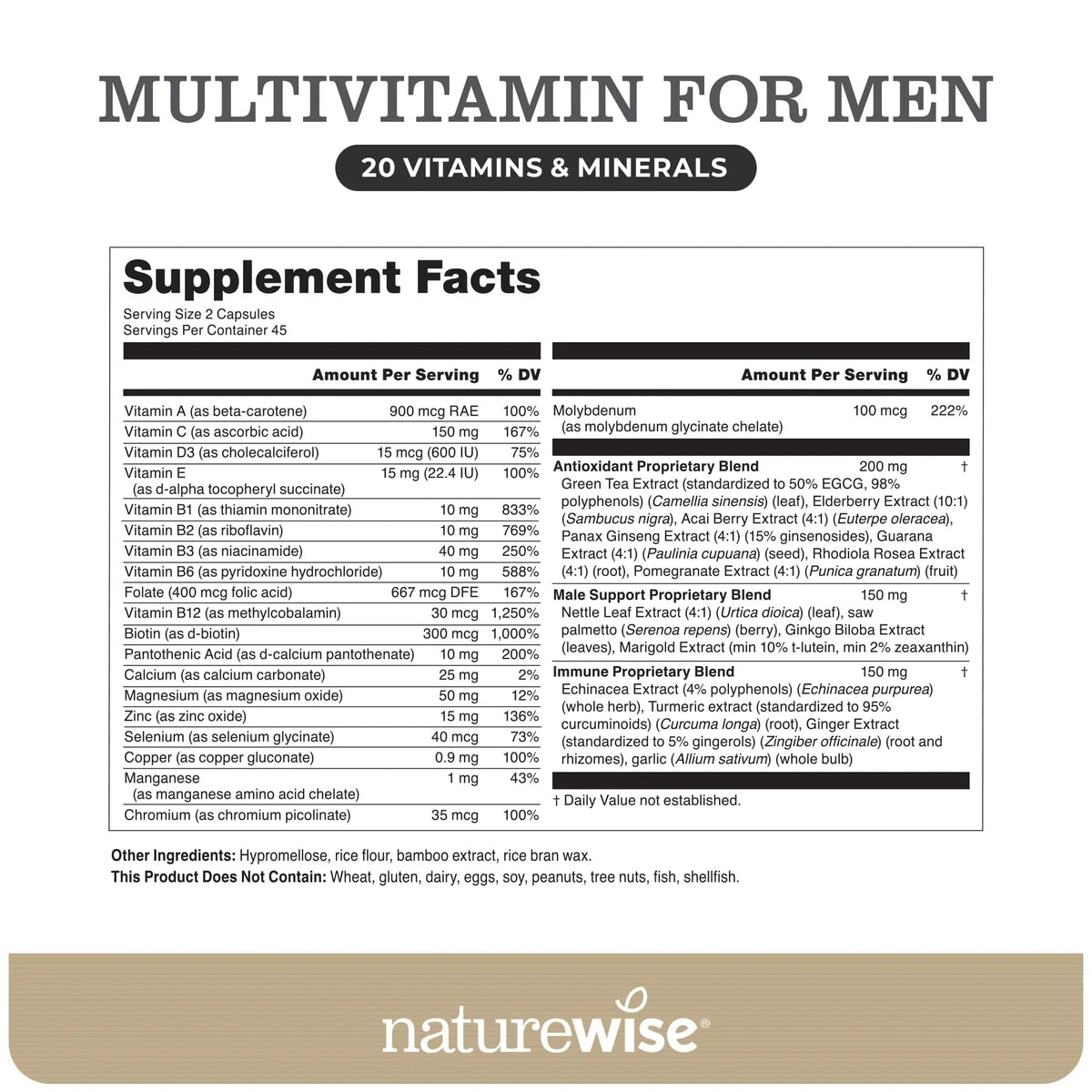 NatureWise [1] Multivitamin for Men - Non-GMO - 90 Capsules[45-Day Supply] + [1] Magnesium Glycinate 625mg - Chelated Magnesium - 30 Capsules[30-Day Supply] NatureWiseBuy Supplements Australia