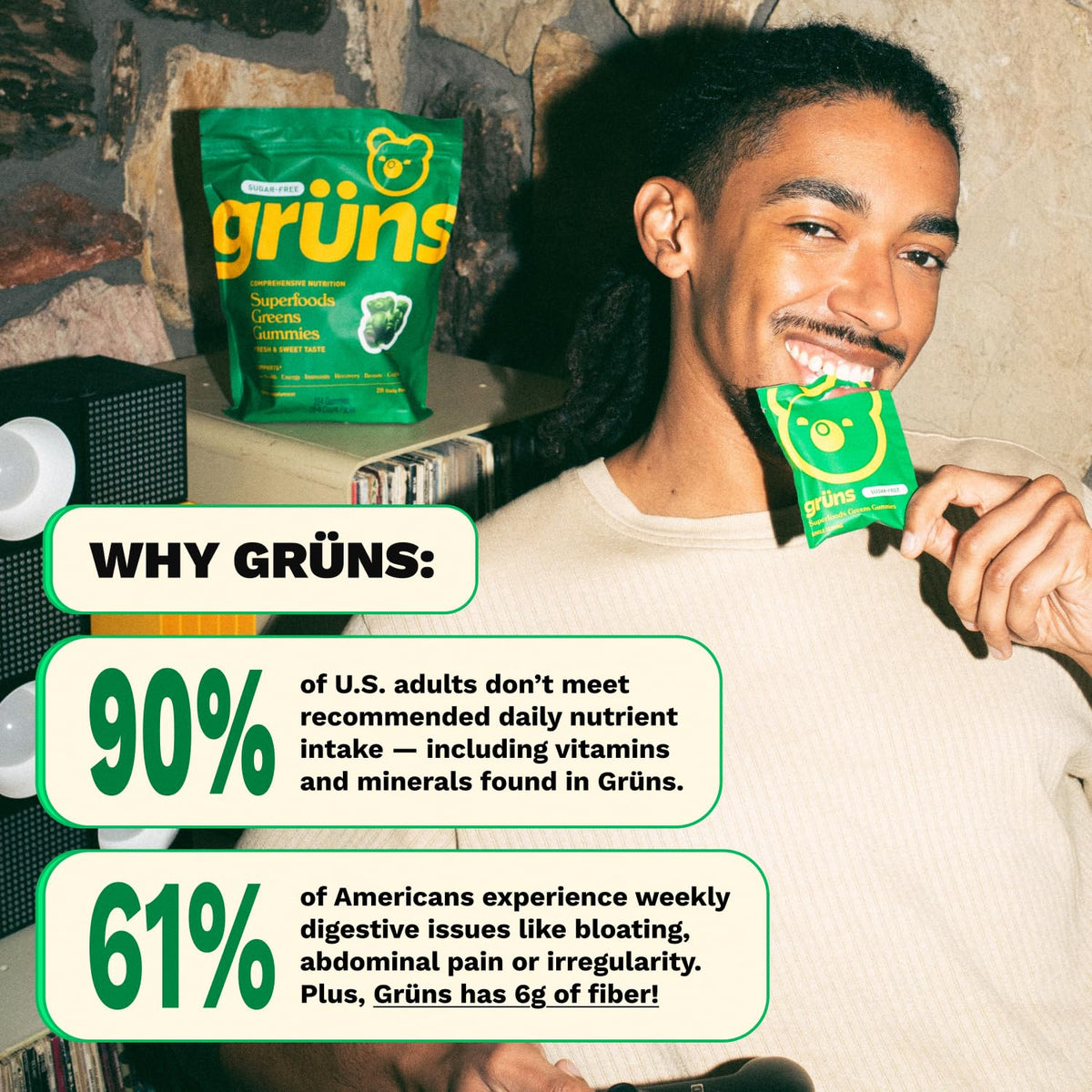 Buy supplements Gruns Adult Super Greens Multivitamin Gummies, Superfood Gummy Vitamins for Women and Men with Spirulina, Chlorella - Vitaza UK Supplements UK