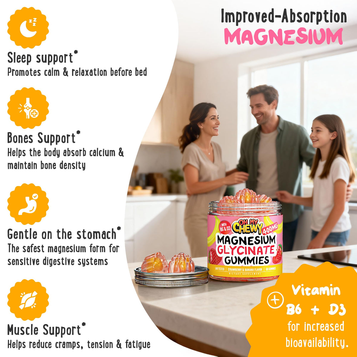 Buy supplements Center-Filled Magnesium Glycinate Gummies 400MG - High Absorption for Kids, Teens & Adults - Supplement for Sleep, Calm & Muscle Relaxation with B6 & D3 - Vitaza UK Supplements UK