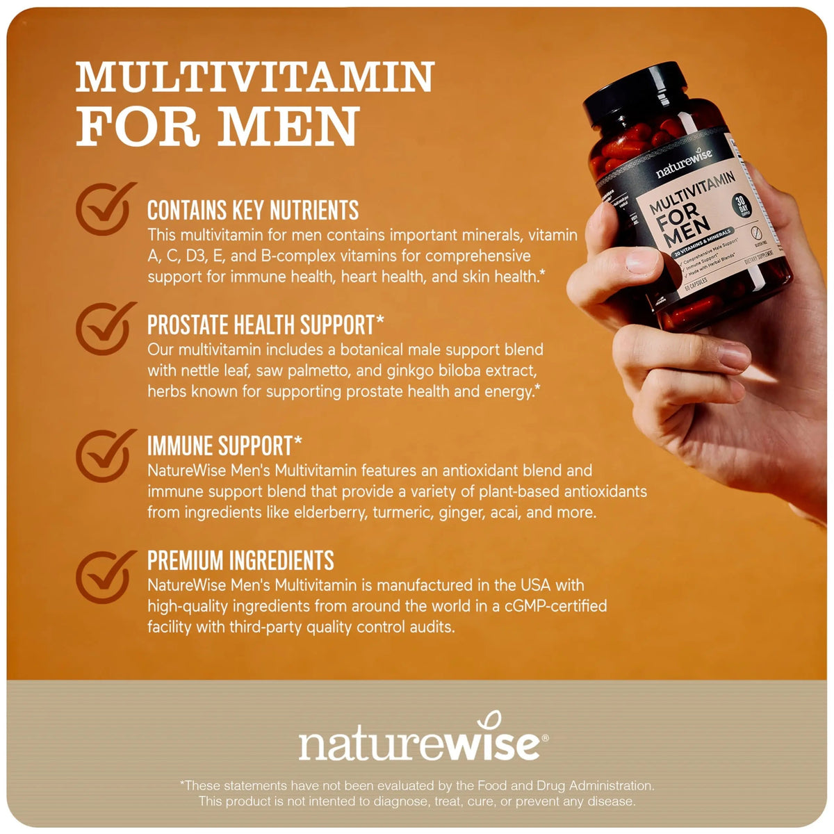 NatureWise [1] Multivitamin for Men - Non-GMO - 90 Capsules[45-Day Supply] + [1] Magnesium Glycinate 625mg - Chelated Magnesium - 30 Capsules[30-Day Supply] NatureWiseBuy Supplements Australia
