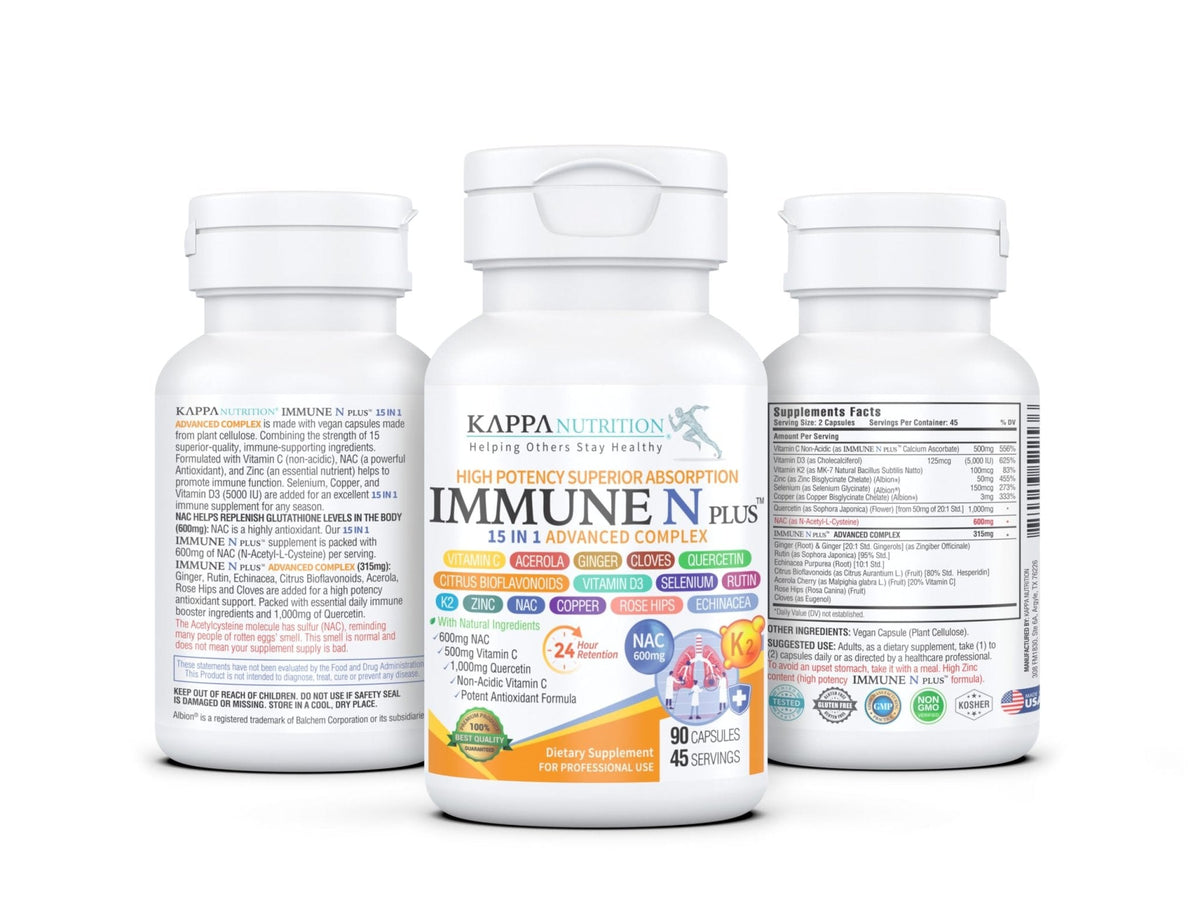 (90 Capsules), NAC 600mg, Quercetin 1,000mg, Vitamin C 500mg, Zinc 50mg, Vitamin D3 5,000iu, Selenium, Copper, Acerola, Ginger, Rutin, Citrus Bioflavonoids, Rose Hips, Echinacea, Immune N Plus 15 in 1 - Maple Wellness Supplements