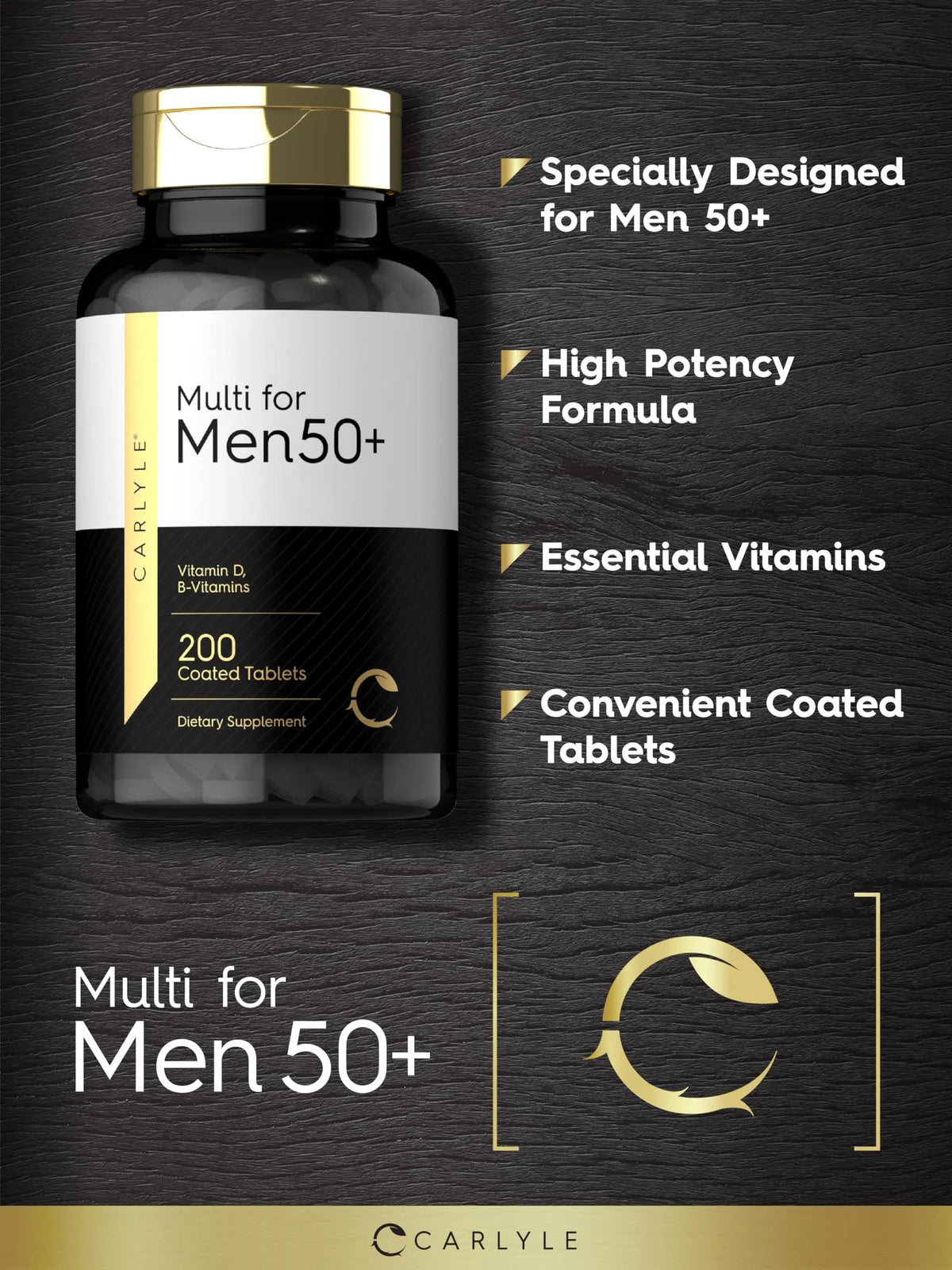 Carlyle Multivitamin for Men 50+ | 200 Count | with B Vitamins, Vitamin D, Magnesium & Zinc | Non-GMO, Gluten Free Supplement CarlyleBuy Supplements Australia